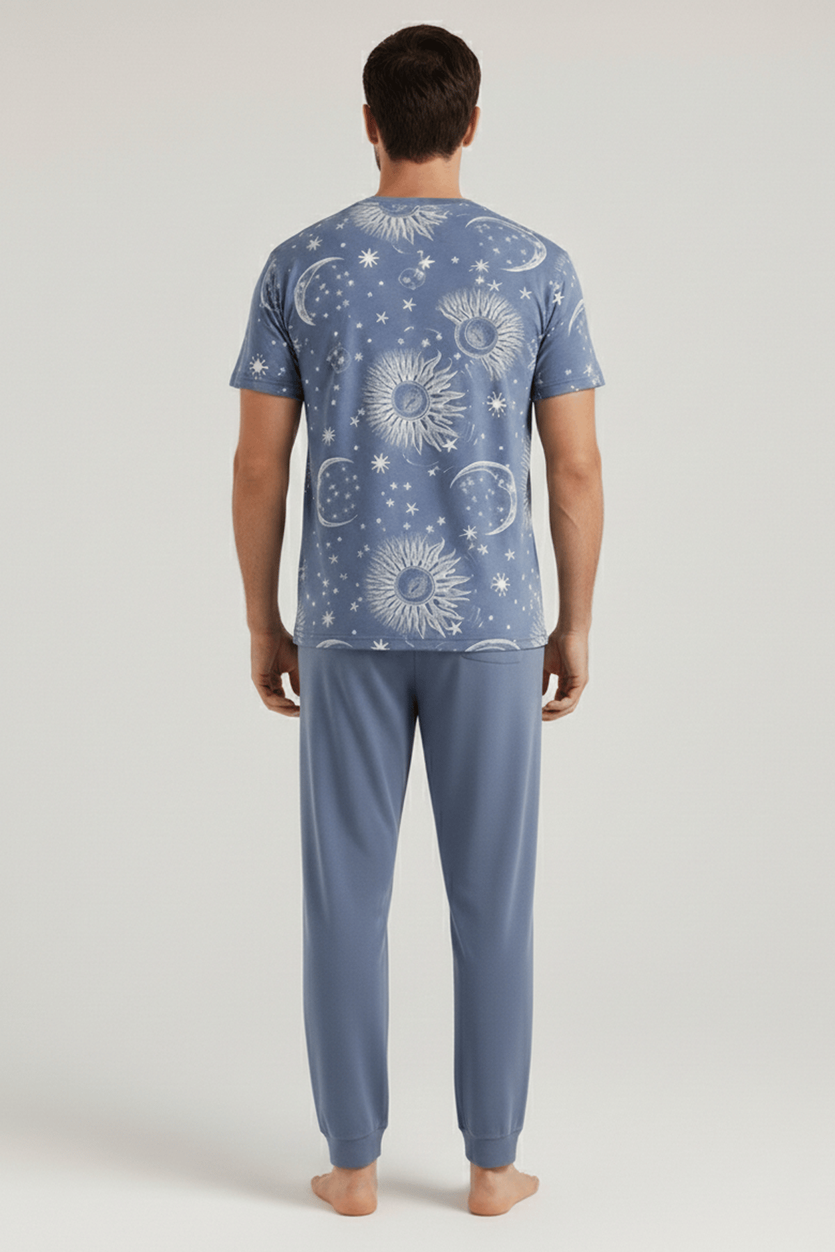 Pamuklu Kısa Kollu Pijama Takım İndigo