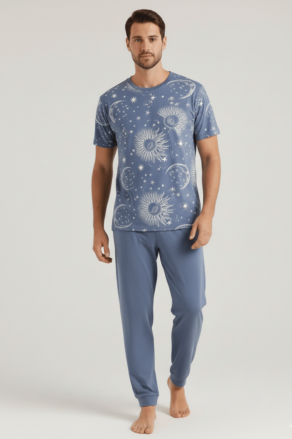 Pamuklu Kısa Kollu Pijama Takım İndigo