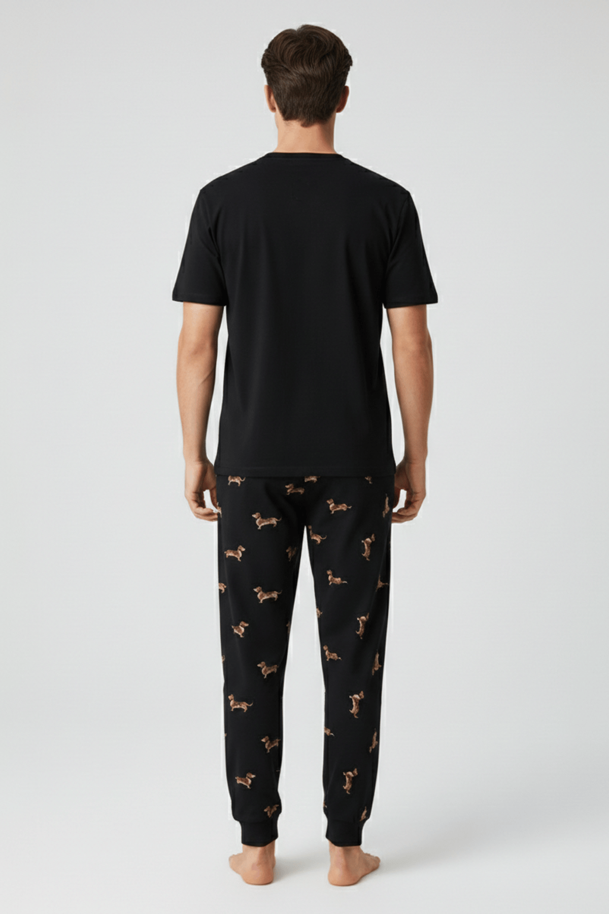 Pamuklu Kısa Kollu Pijama Takım Siyah