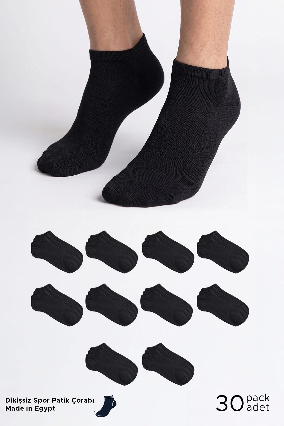 Socksmax Unisex Pamuklu 30 Çift Patik Çorap Siyah
