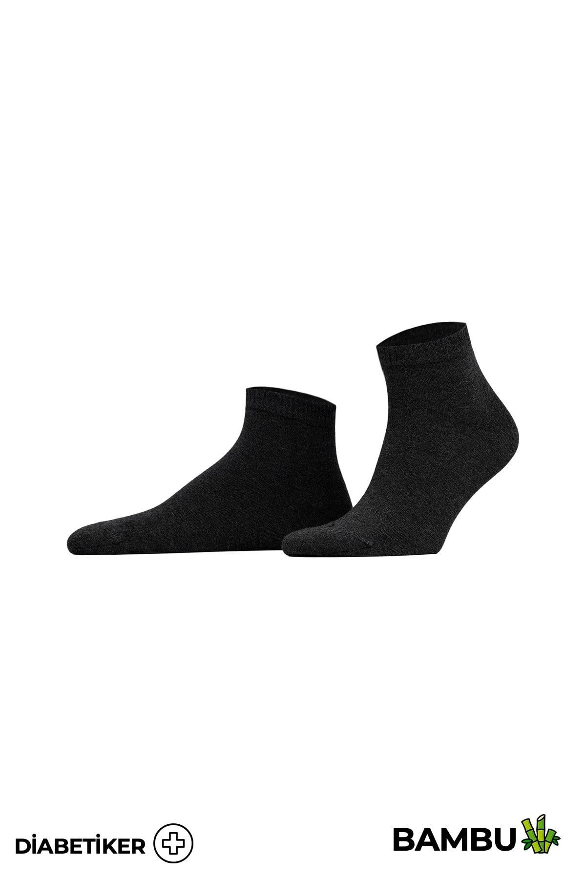 Unisex Bambu Diyabetik Sneaker Çorap Antrasit