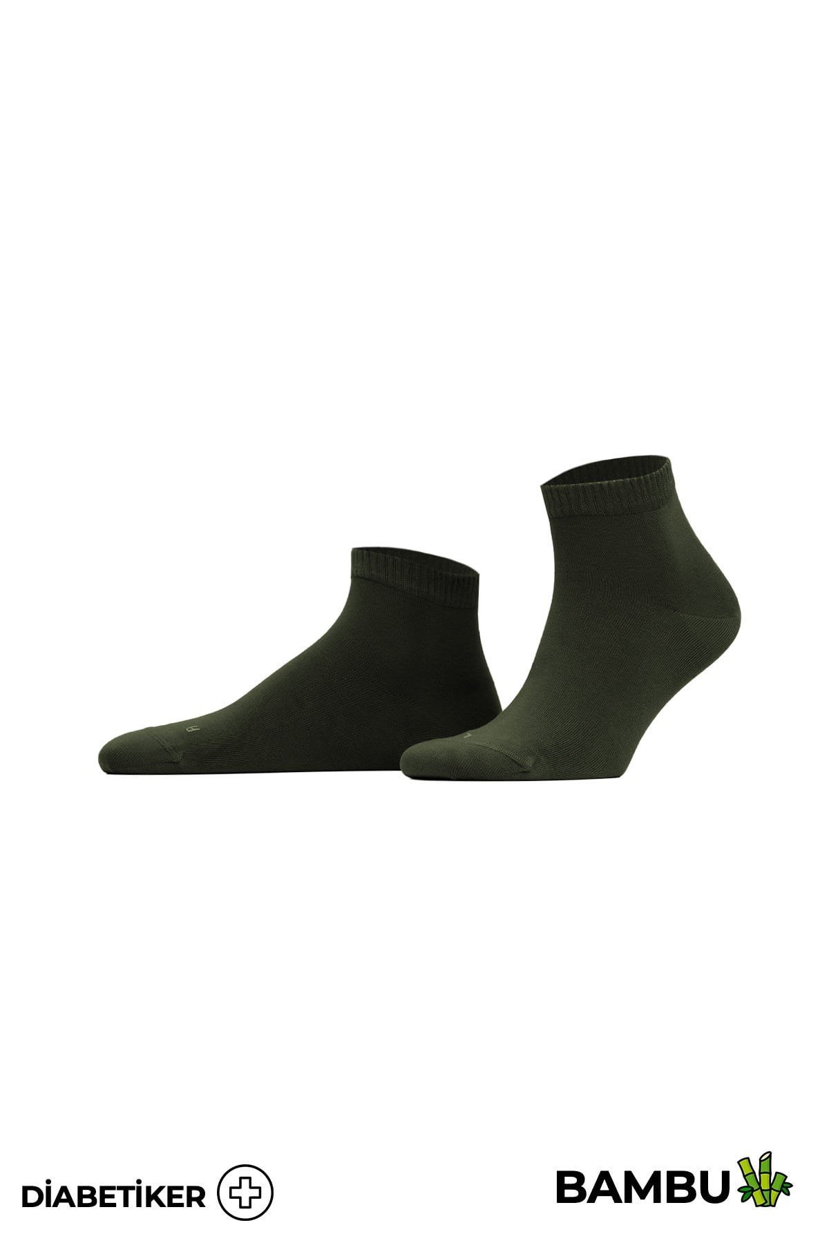 Unisex Bambu Diyabetik Sneaker Çorap Haki
