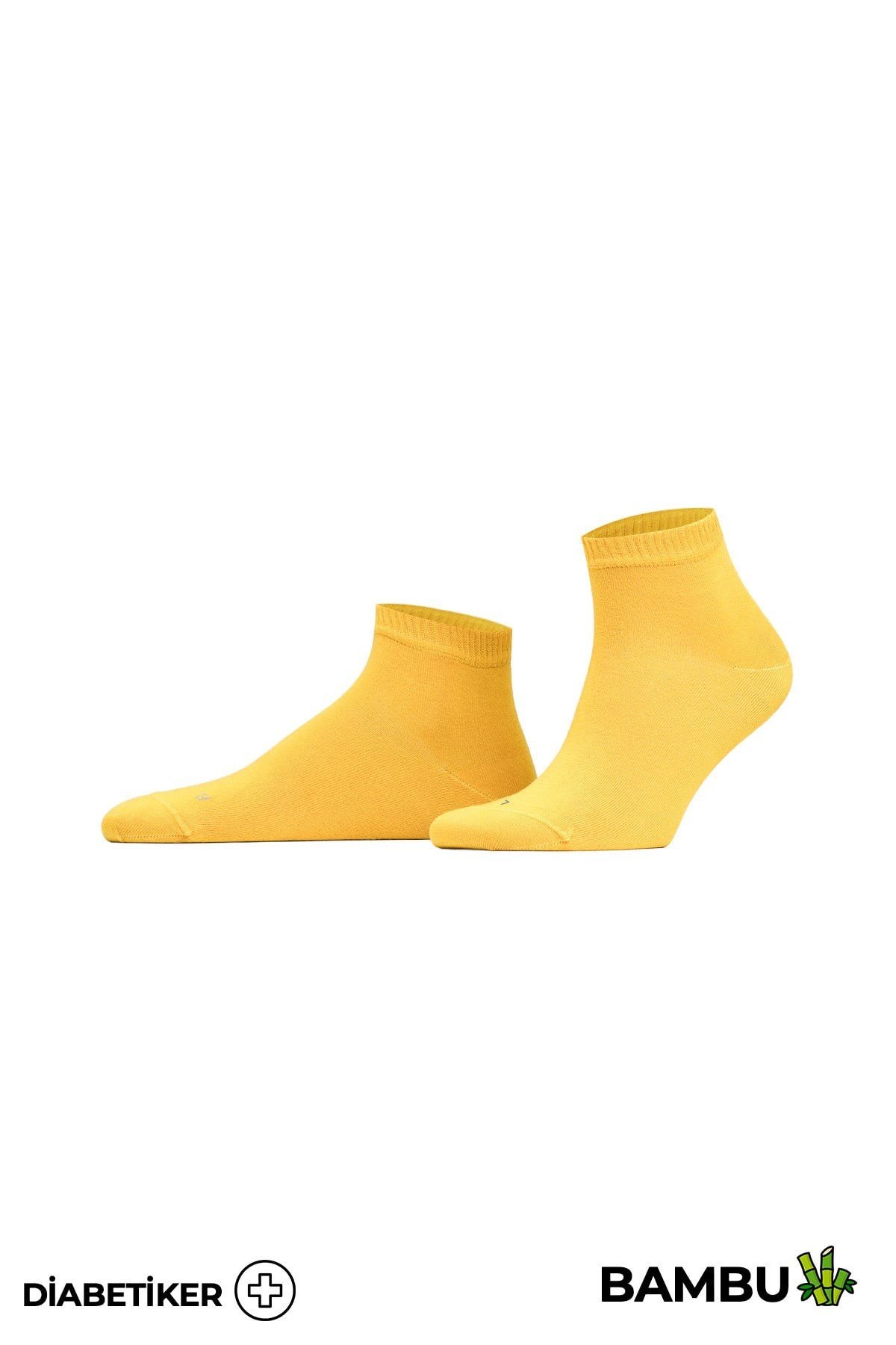 Unisex Bambu Diyabetik Sneaker Çorap Hardal