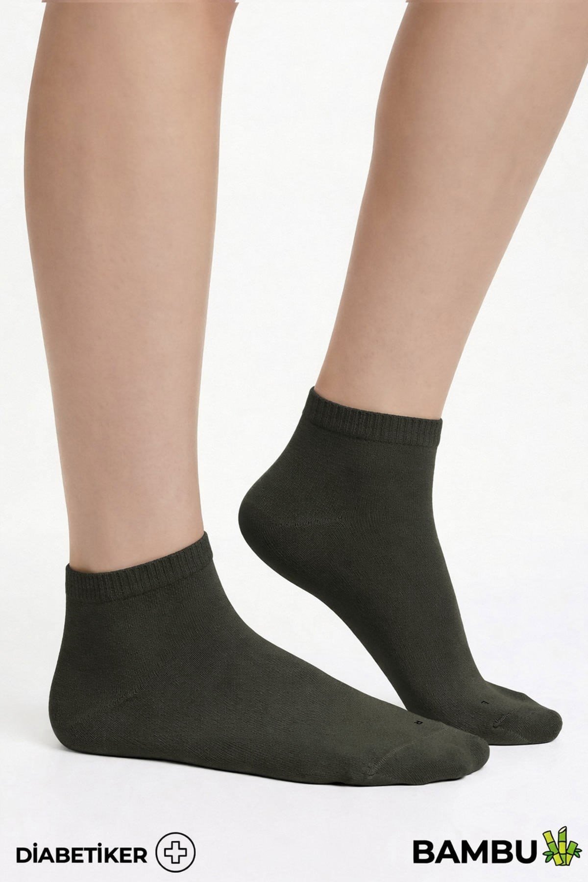 Unisex Bambu Diyabetik Sneaker Çorap Koyu Haki
