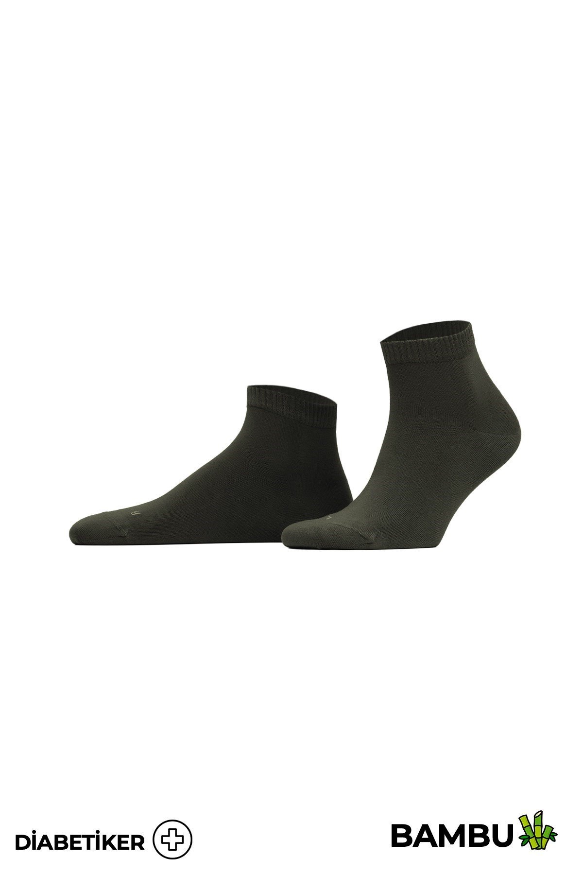 Unisex Bambu Diyabetik Sneaker Çorap Koyu Haki