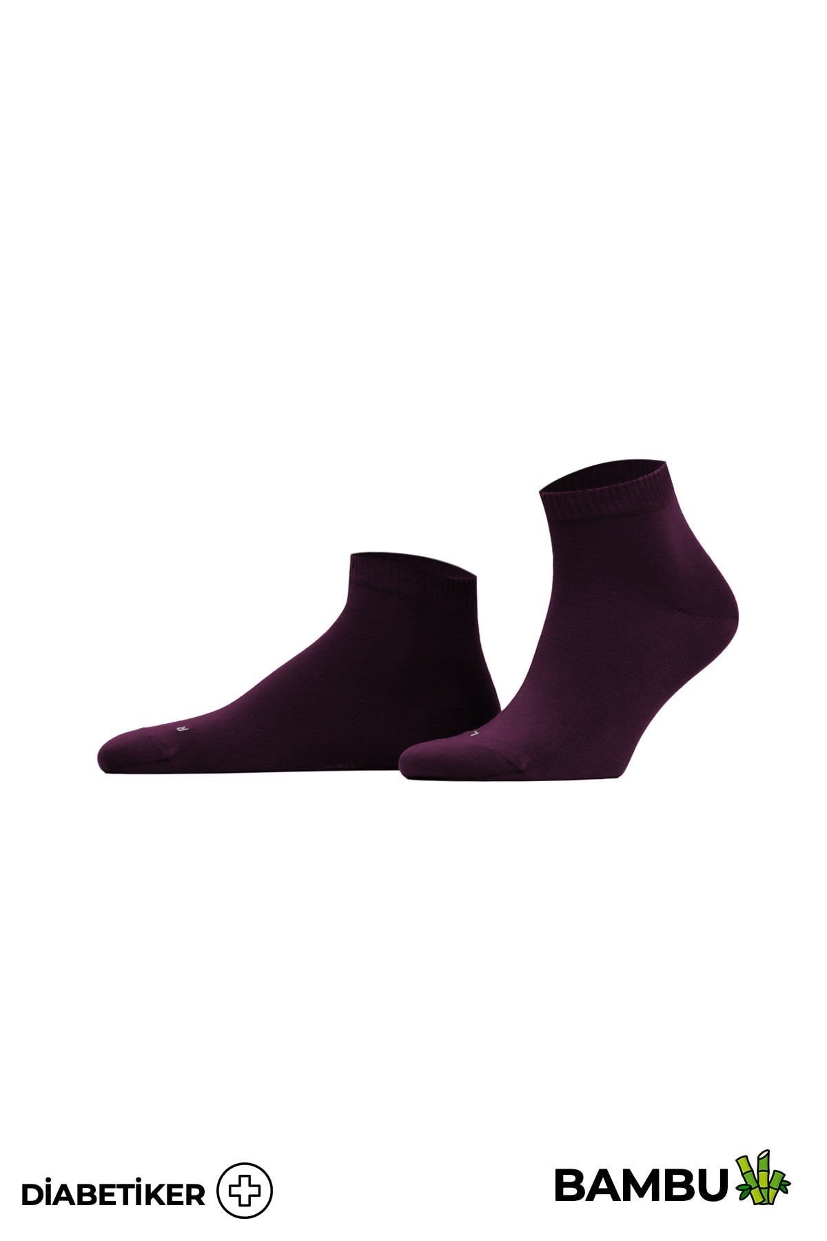 Unisex Bambu Diyabetik Sneaker Çorap Mor