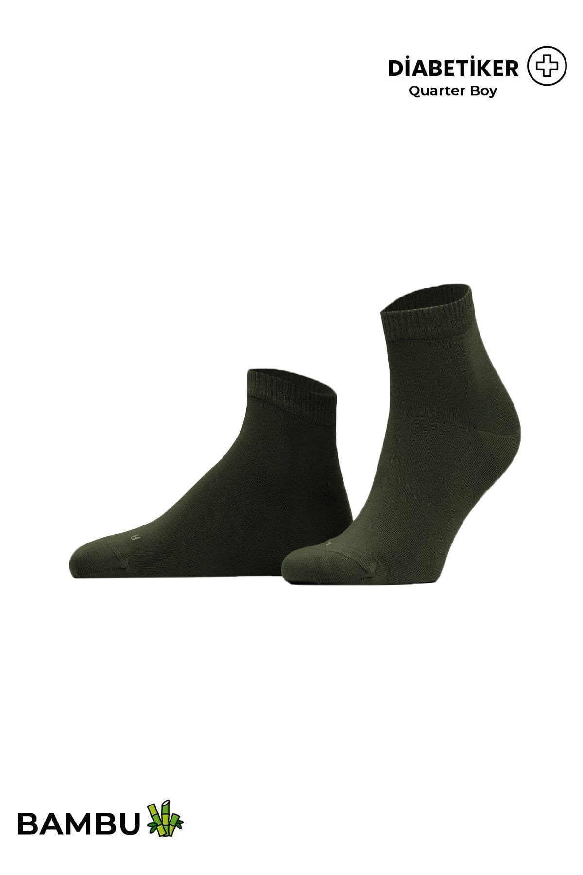 Unisex Diyabetik Bambu Kısa Konç Çorap Haki