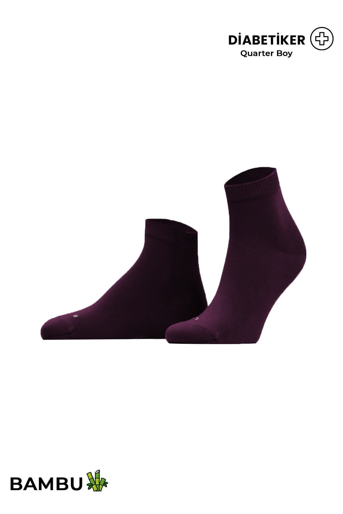 Unisex Diyabetik Bambu Kısa Konç Çorap Mor