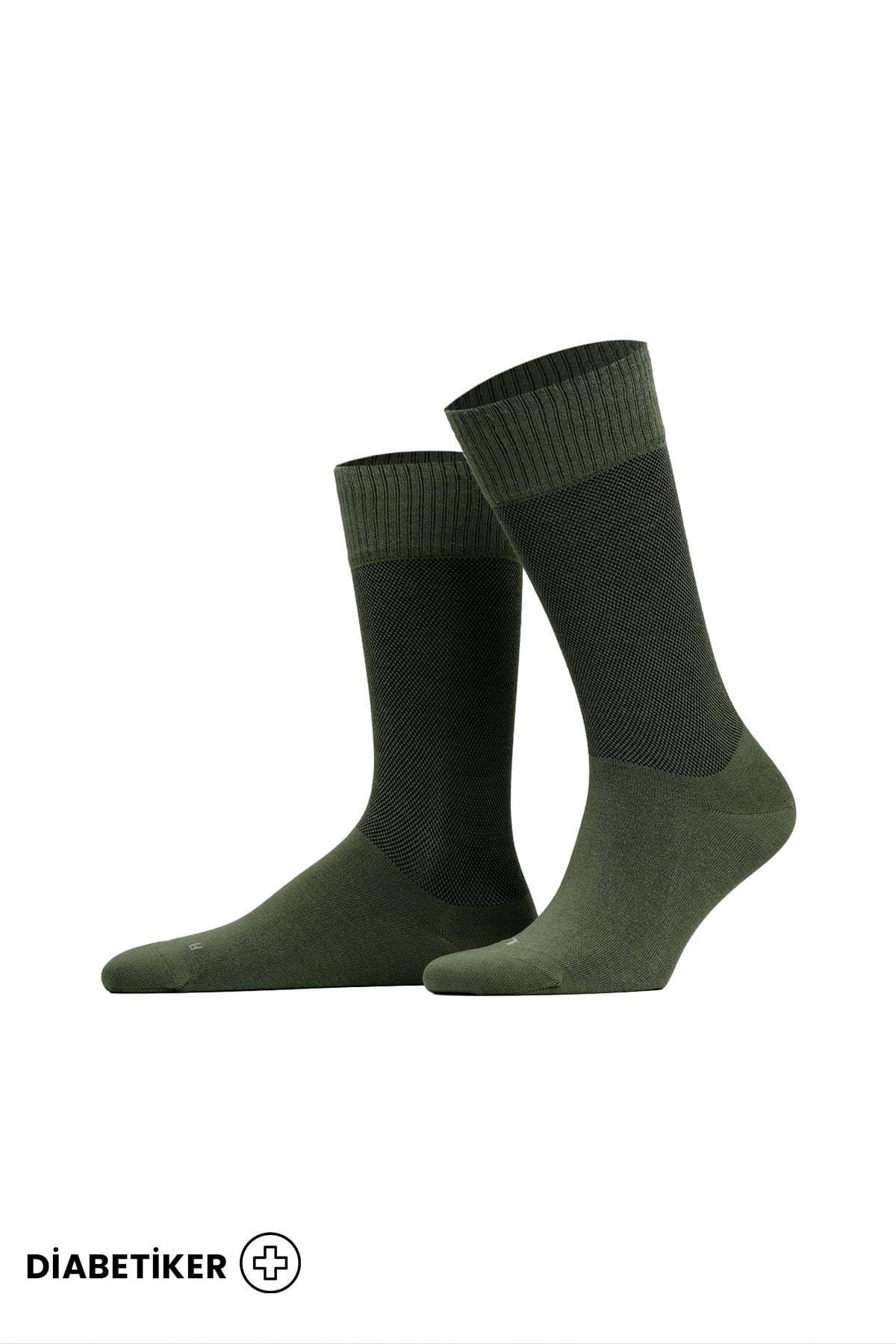 Unisex Diyabetik Bambu Soket Çorap Haki