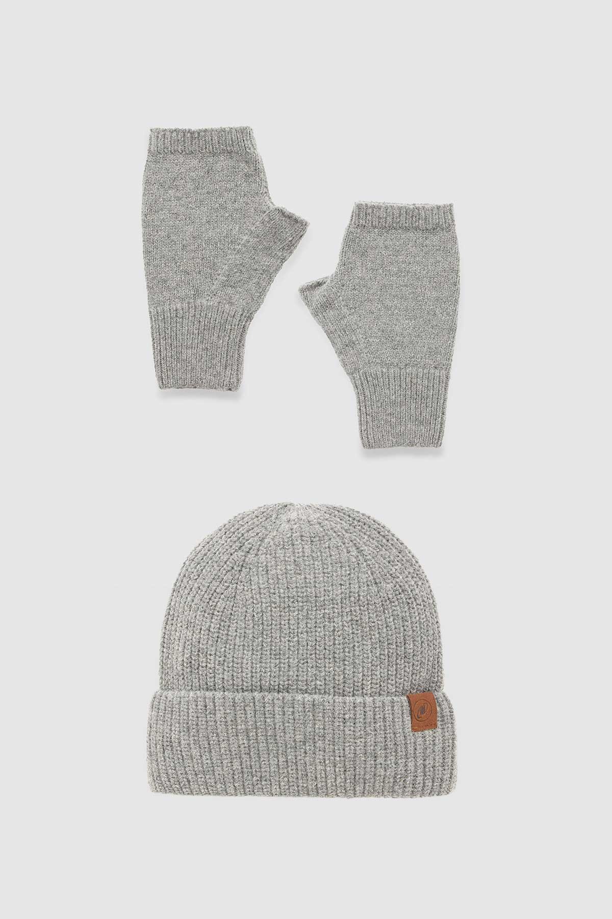 Unisex Yün Bere Eldiven Takımı - Milda Gri