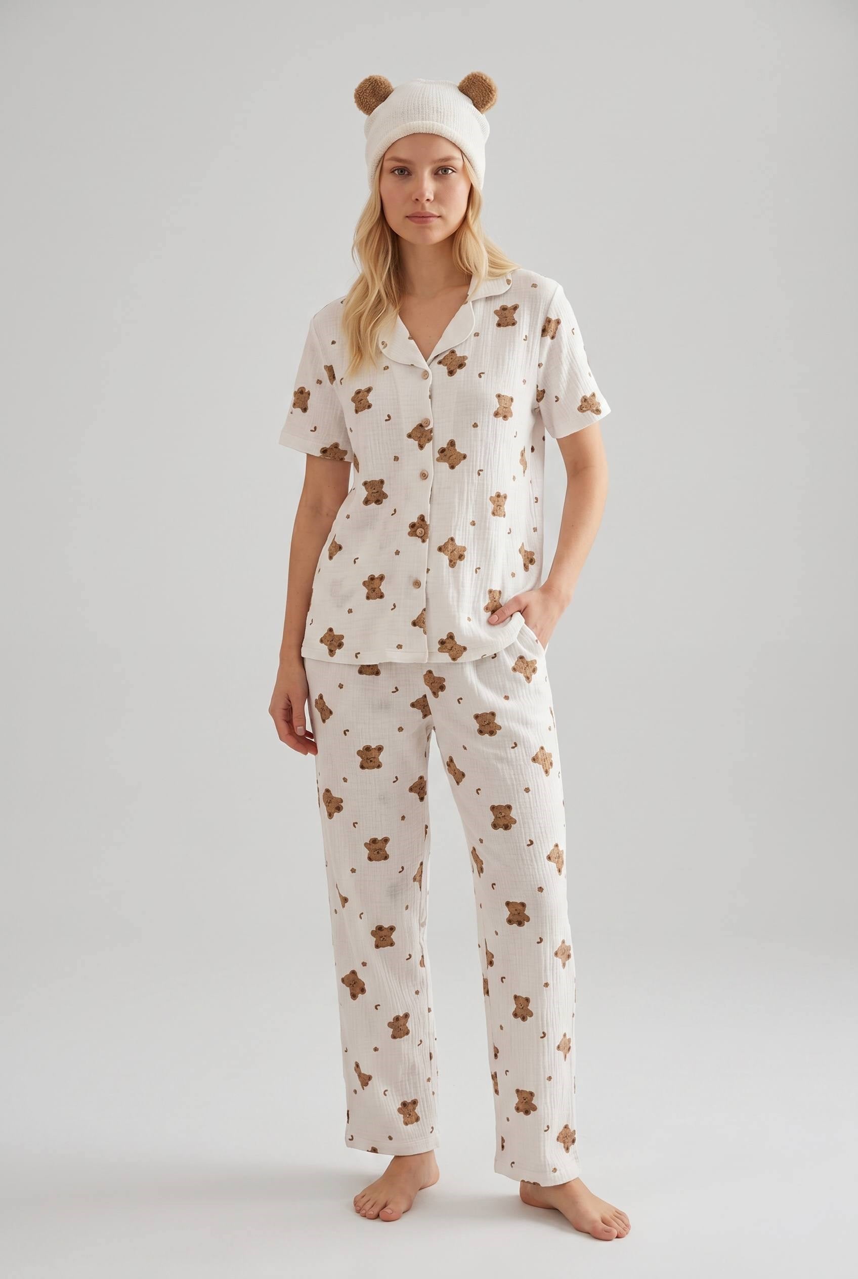 SUISY-Ayıcık Desenli Uzun Pijama Takımı SUISY COLLECTION