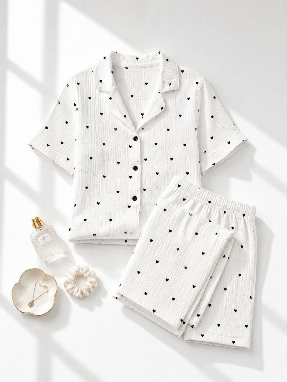 SUISY-Kalp Desenli Şortlu Pijama Takımı SUISY COLLECTION