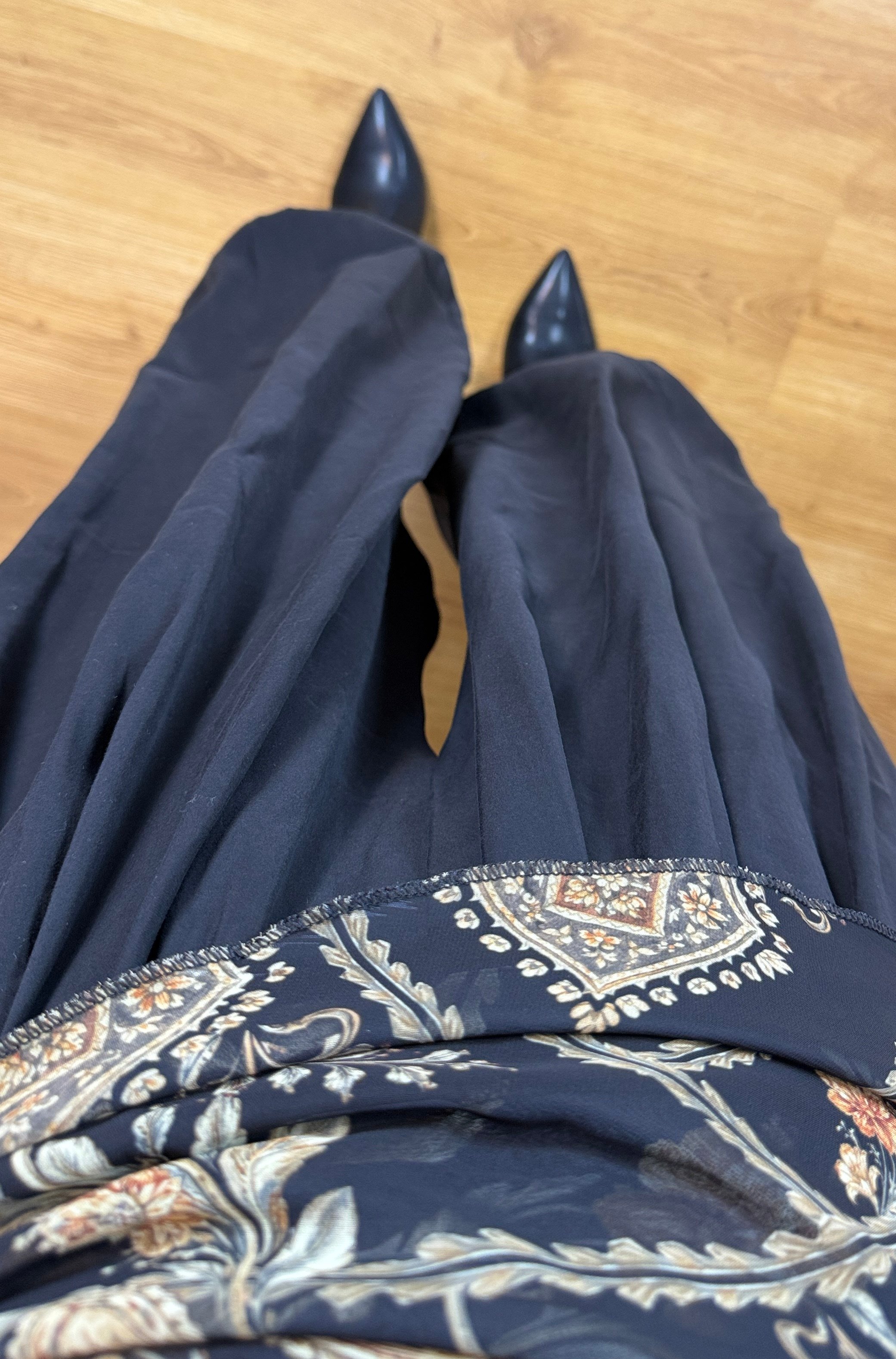 Fular Detaylı Poplin Şalvar Pantolon-Siyah