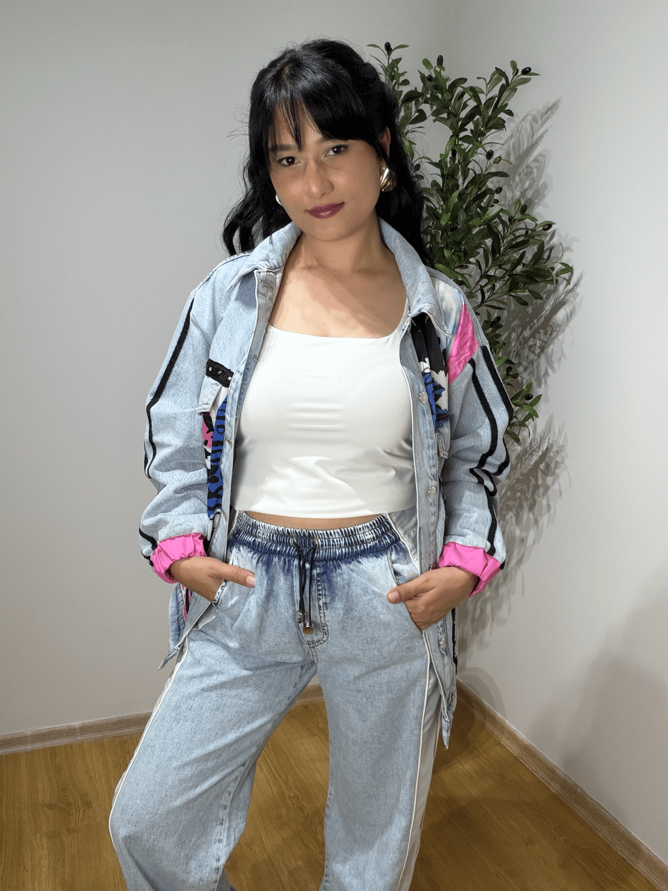 Gazete Baskılı Denim Garnili Tasarım Ceket