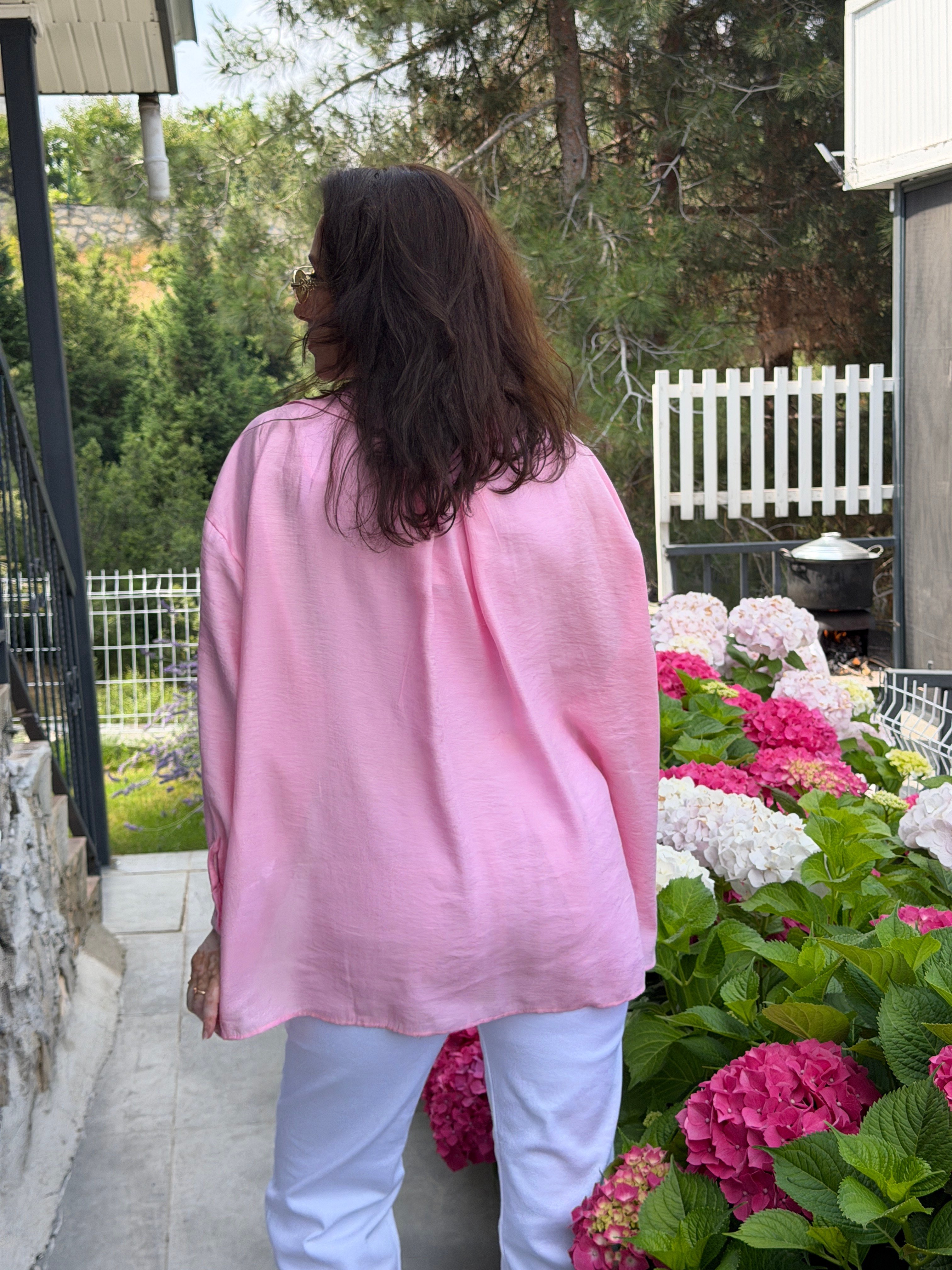 Lüx Kalite Salaş Tensel Gömlek Pembe
