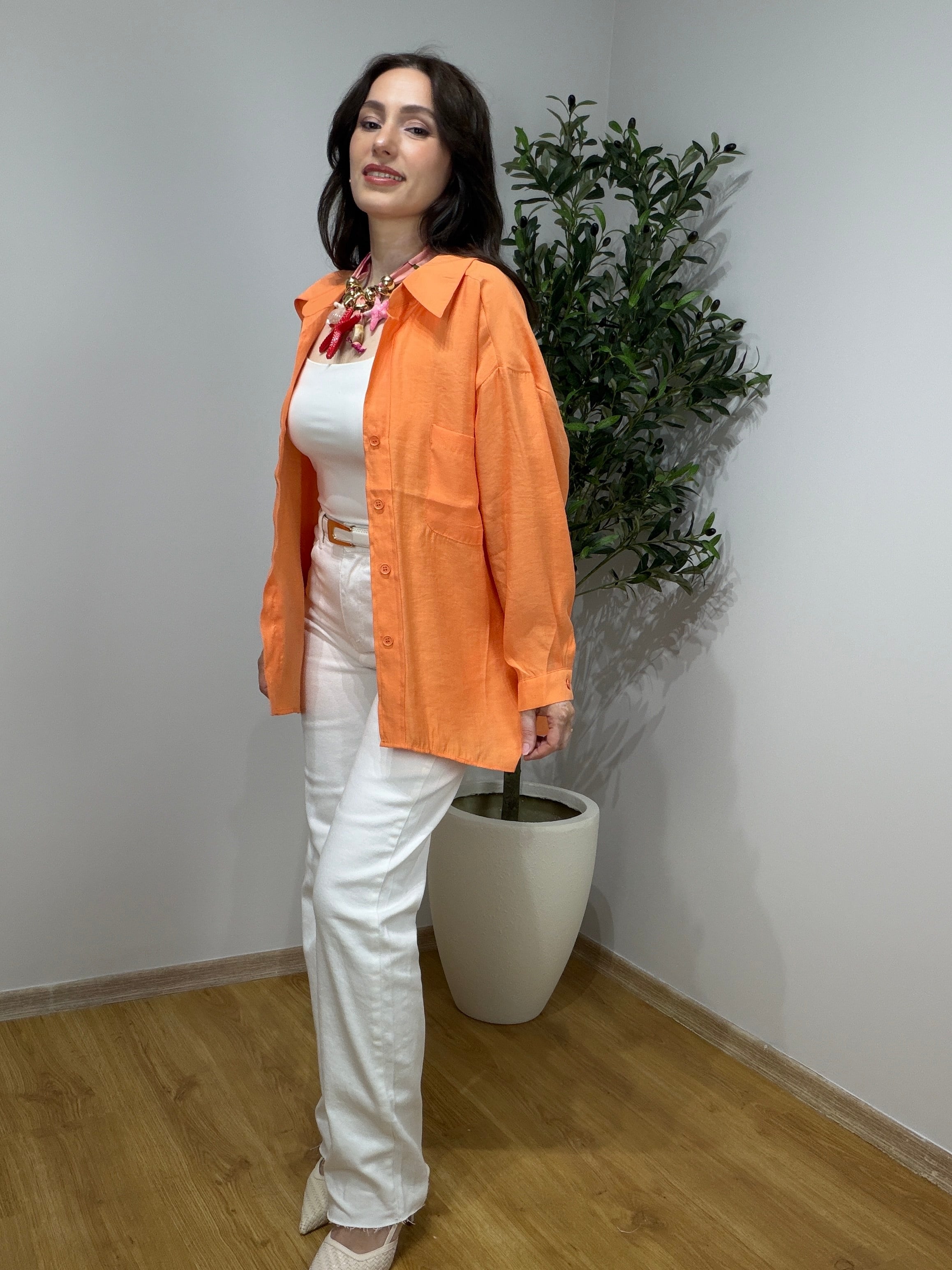 Lüx Kalite Salaş Tensel Gömlek Turuncu