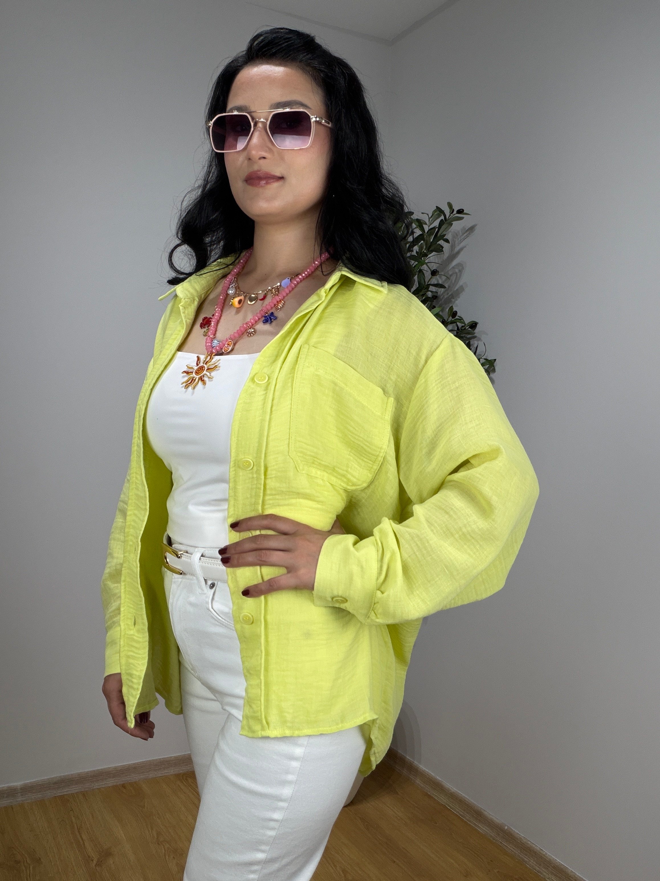 Müslin Oversize Gömlek Yeşil