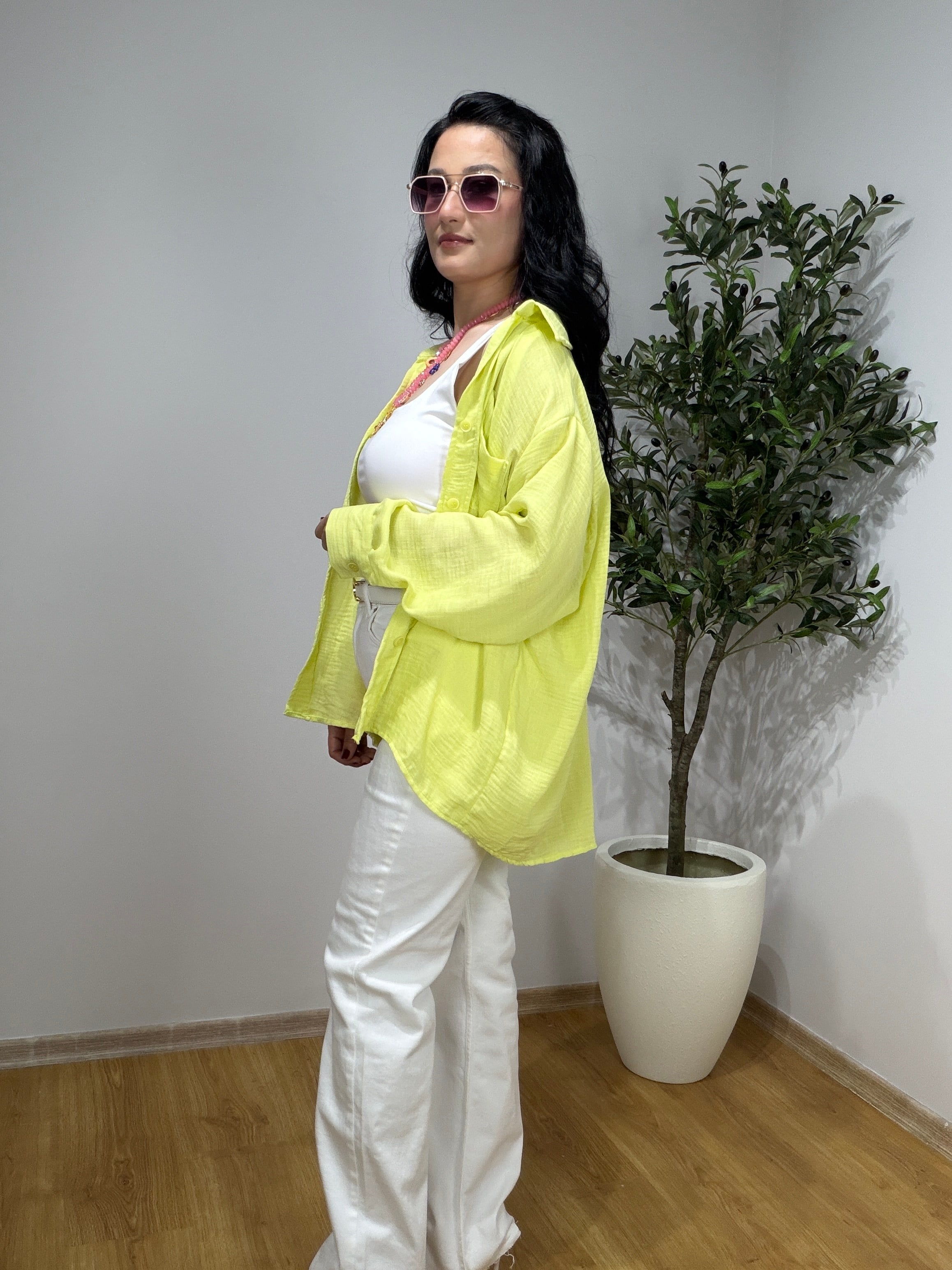 Müslin Oversize Gömlek Yeşil