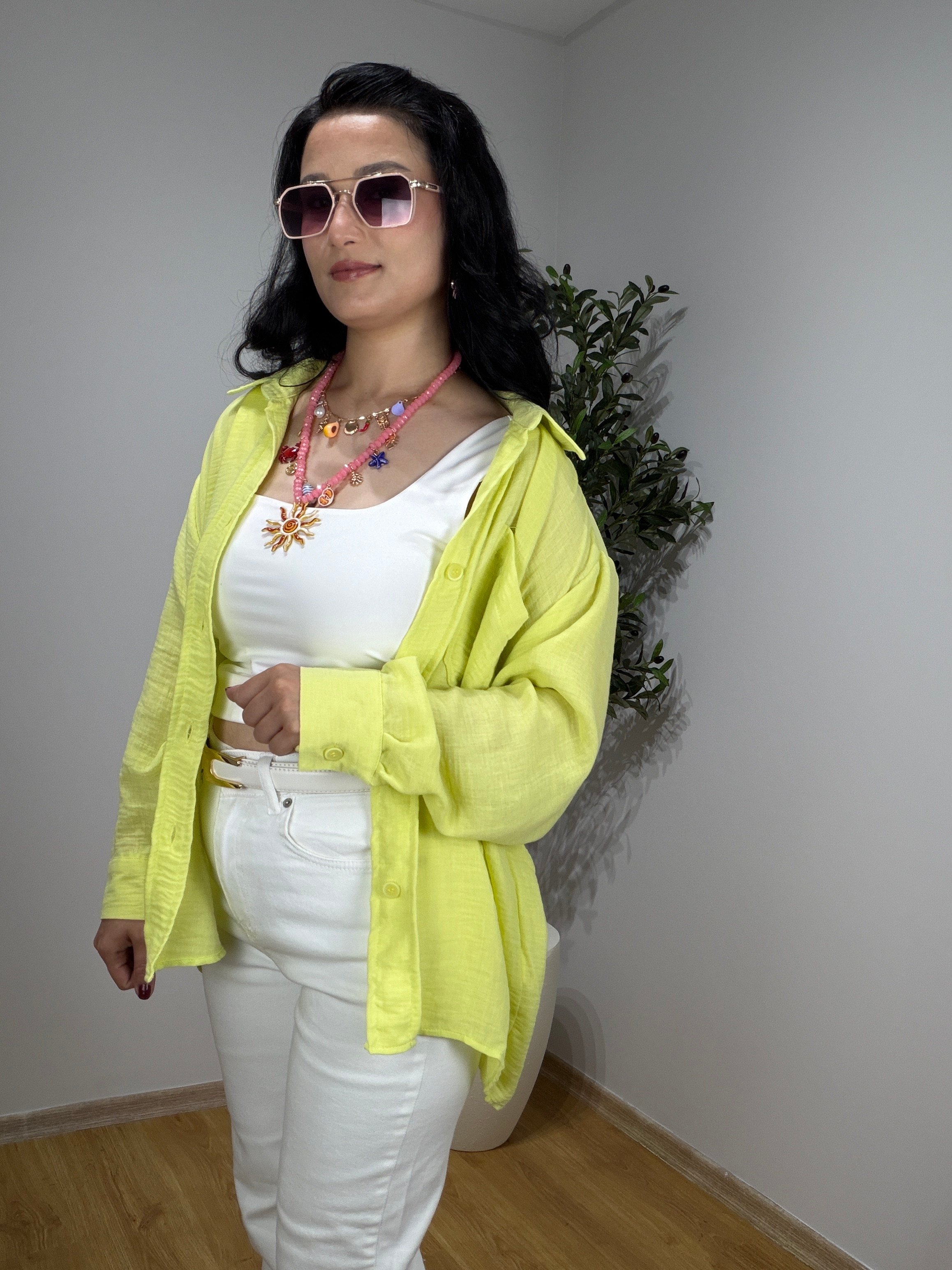 Müslin Oversize Gömlek Yeşil