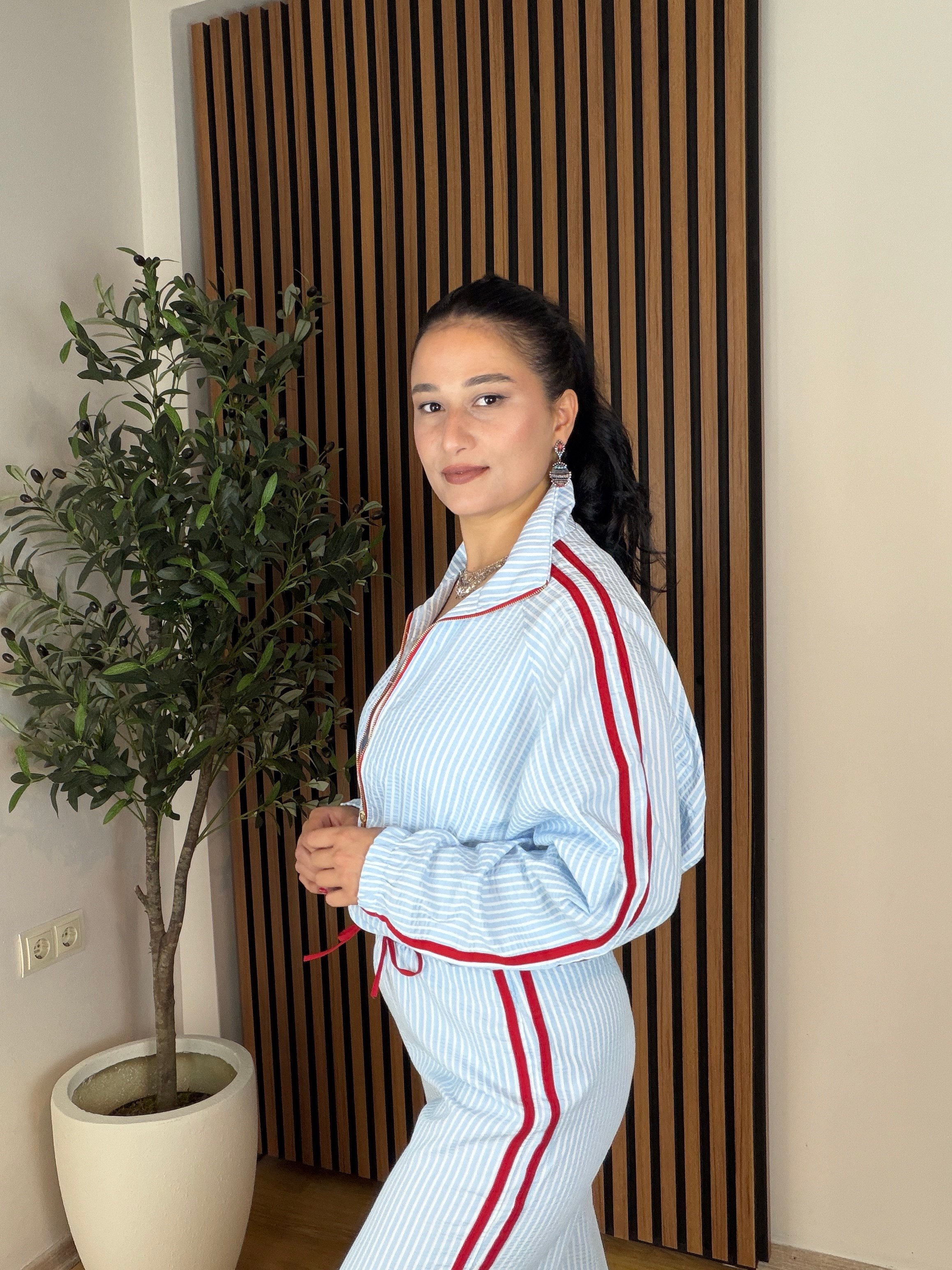 TWST Model Şerit Detaylı Beli Lastikli Eşofman Takımı-Mavi
