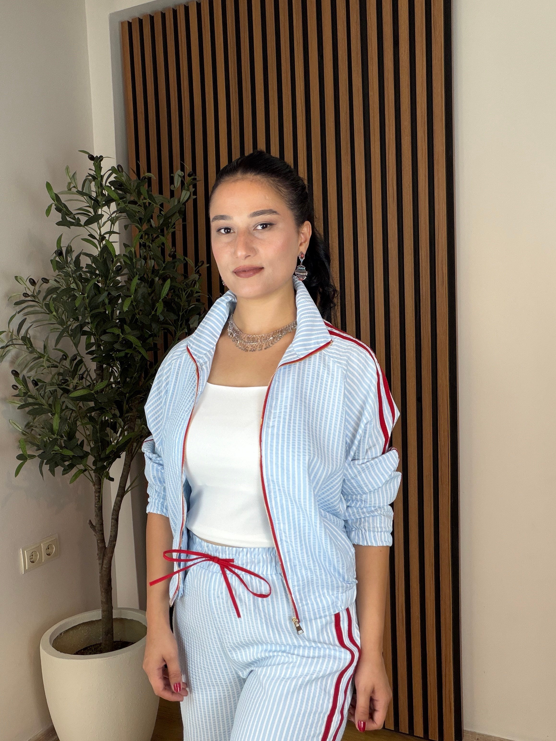 TWST Model Şerit Detaylı Beli Lastikli Eşofman Takımı-Mavi