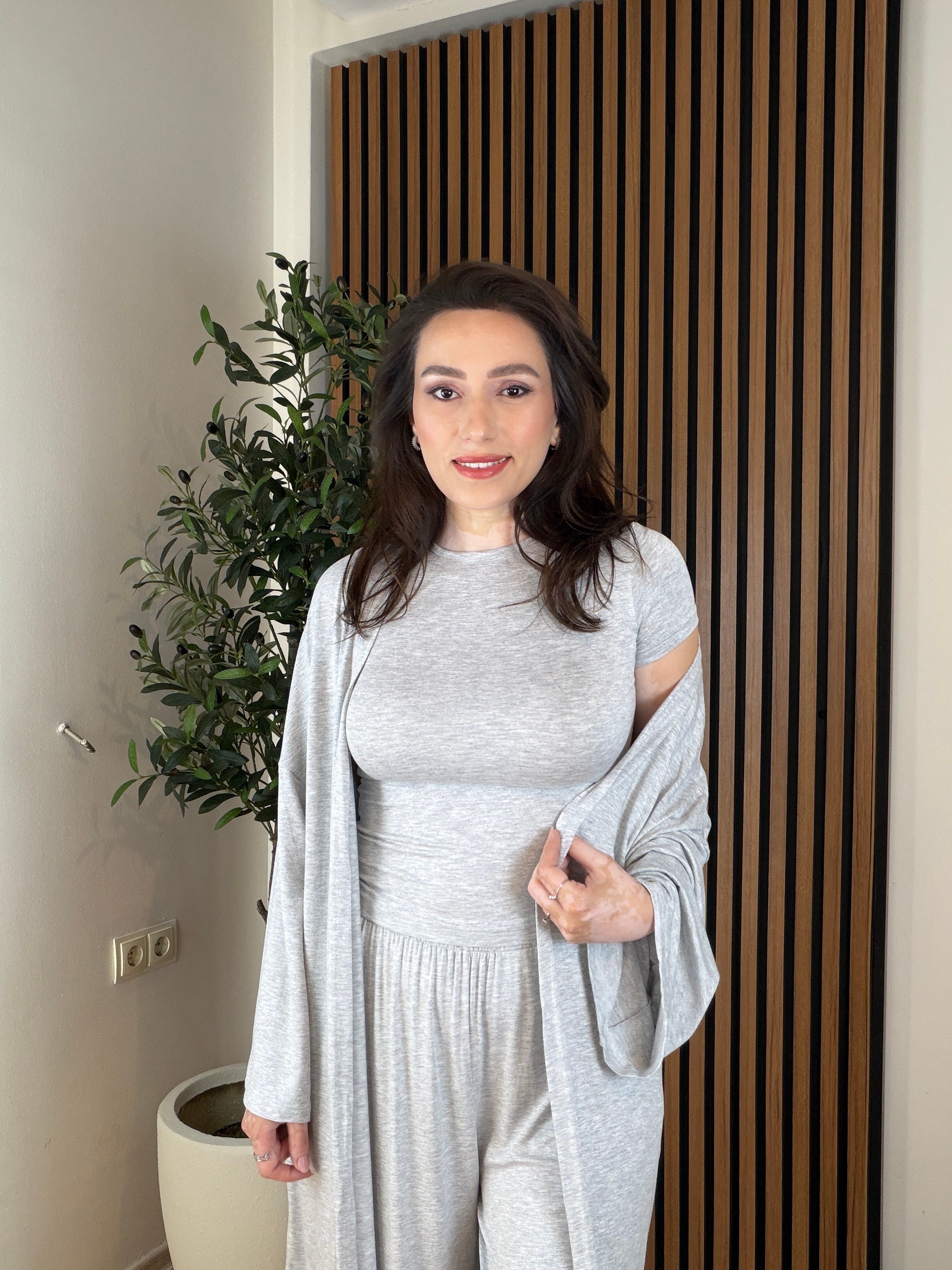 Yumuşak Dokulu Likralı 3'lü Premium Takım - Gri