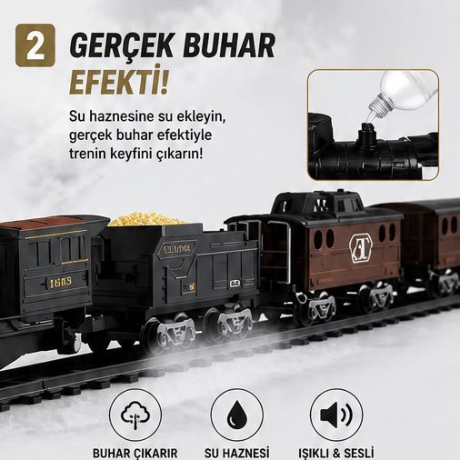  Işıklı ve Sesli Classic Buharlı Tren
