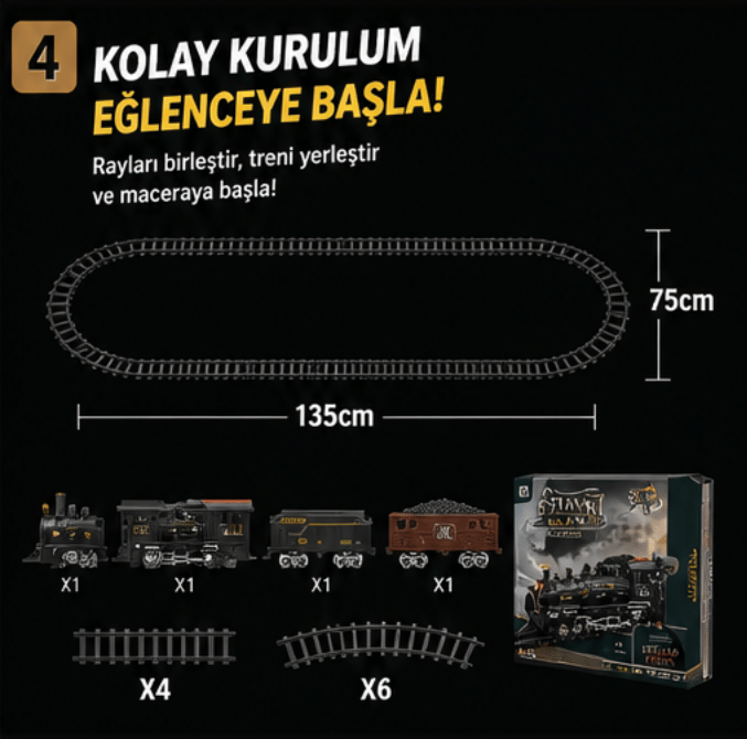 15 Parça Buharlı Tren Seti