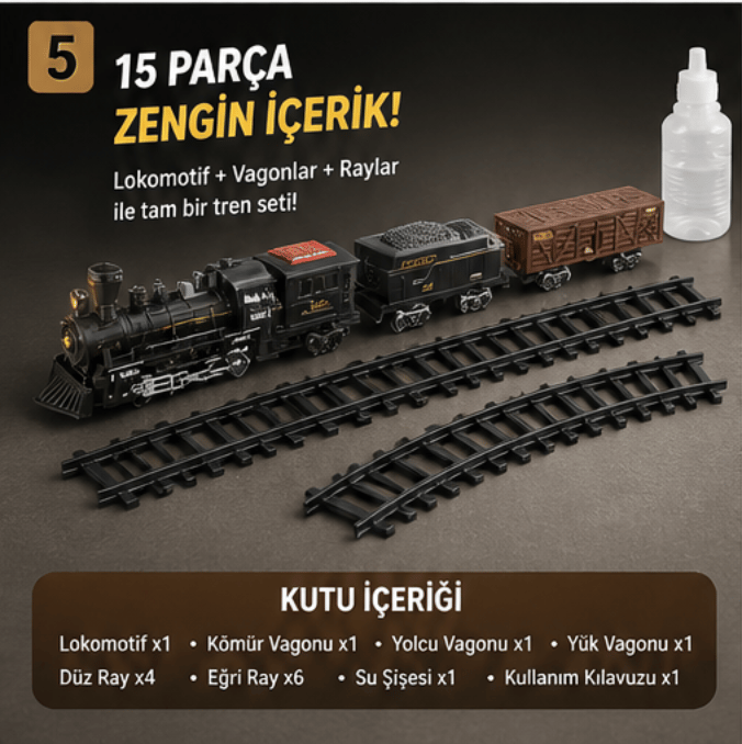 15 Parça Buharlı Tren Seti