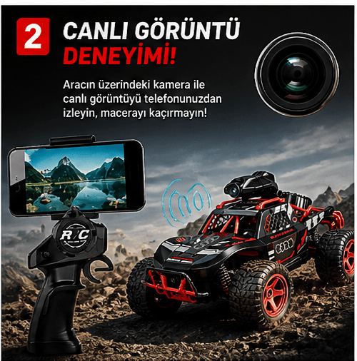 Kameralı Uzaktan Kumandalı Full Fonksiyon Şarjlı 2.4g Kameralı Off Road Araba