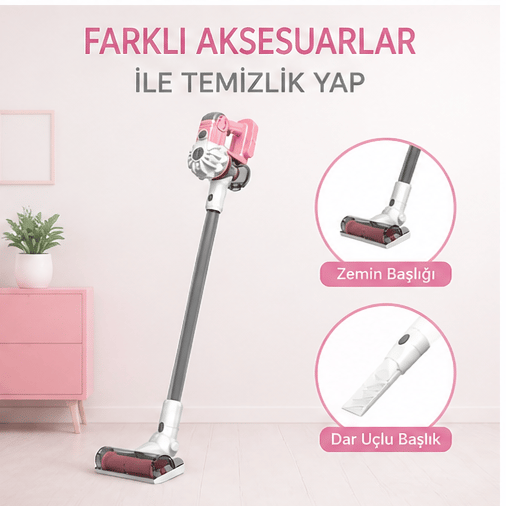 Oyuncak Sesli ve Işıklı Pembe Dikey Süpürge 3'ü 1 Arada