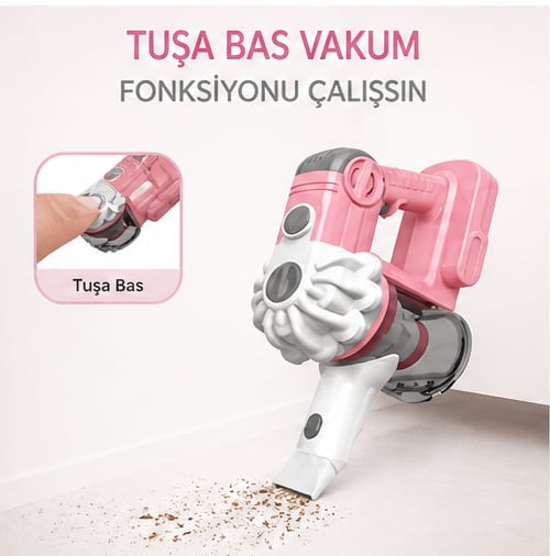 Oyuncak Sesli ve Işıklı Pembe Dikey Süpürge 3'ü 1 Arada