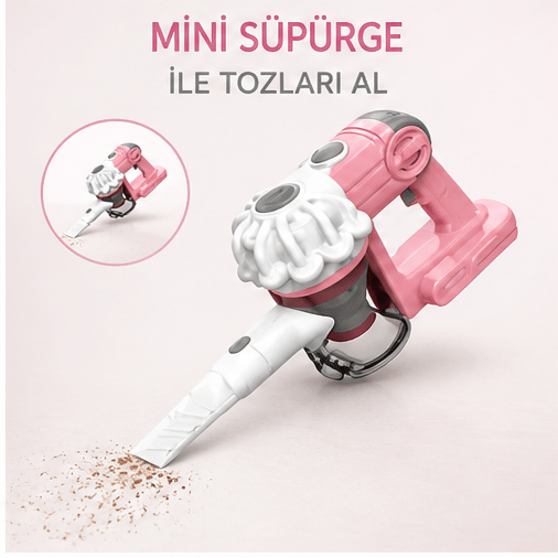 Oyuncak Sesli ve Işıklı Pembe Dikey Süpürge 3'ü 1 Arada