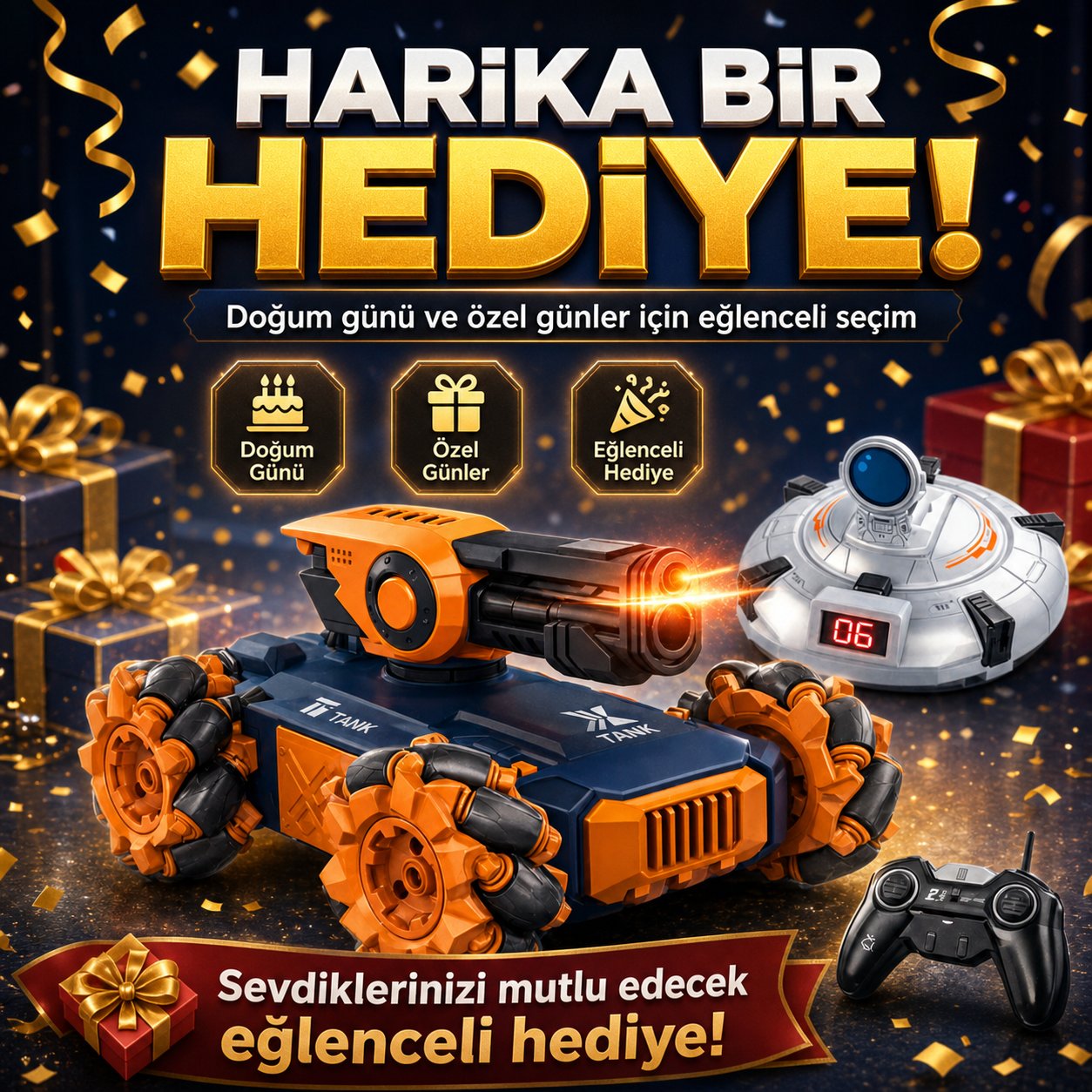 Uzaktan Kumandalı Işıklı Atış Hedefli Ufo Avcısı Akrobatik Dublör Tank Araba
