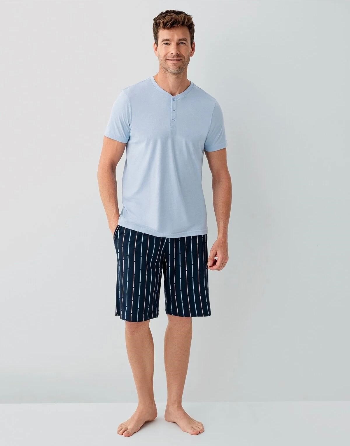 %100 COTTON DÜĞMELİ KISA KOL PİJAMA TAKIMI