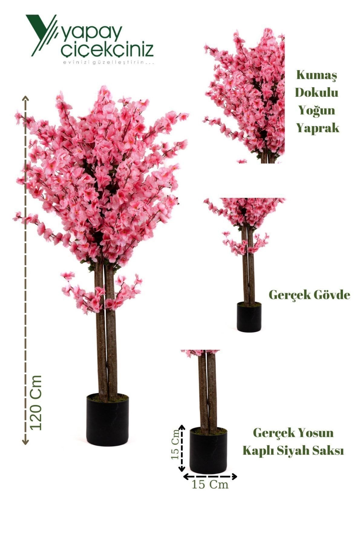 120 Cm Pembe Yapay Bahardalı Ağacı