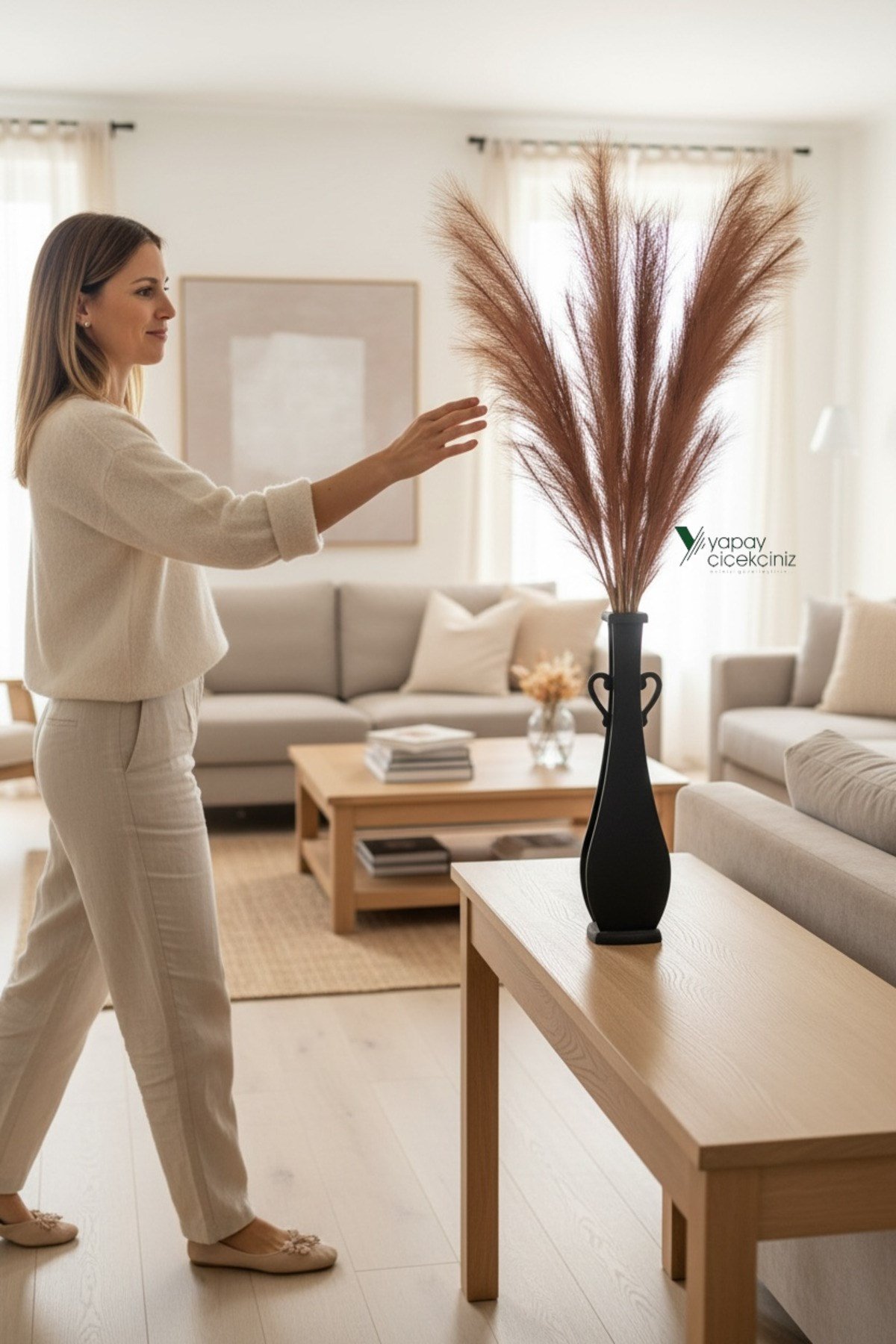 120 cm Yapay Pampas Otu 3’lü Set – Dökülmeyen, Premium Kalite, Büyük Boy Dekoratif Pampas Grass