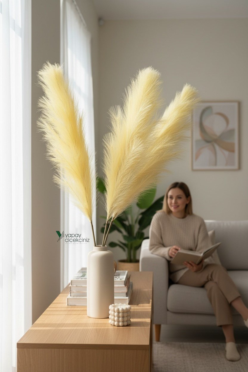 120 cm Yapay Pampas Otu 3’lü Set – Dökülmeyen, Premium Kalite, Büyük Boy Dekoratif Pampas Grass