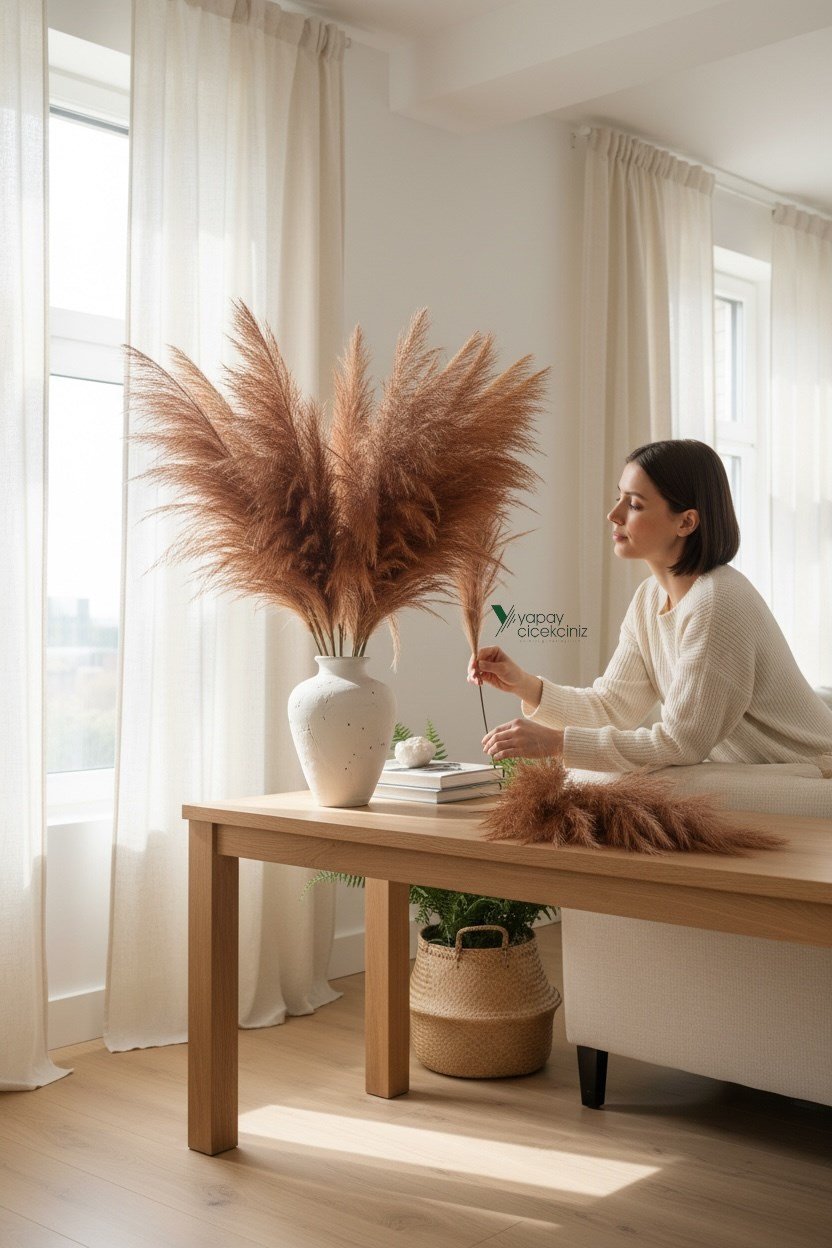 120 cm Yapay Pampas Otu 3’lü Set – Dökülmeyen, Premium Kalite, Büyük Boy Dekoratif Pampas Grass