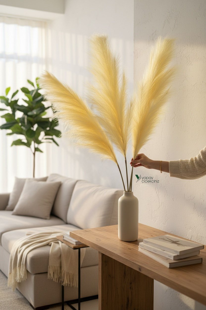 120 cm Yapay Pampas Otu 3’lü Set – Dökülmeyen, Premium Kalite, Büyük Boy Dekoratif Pampas Grass