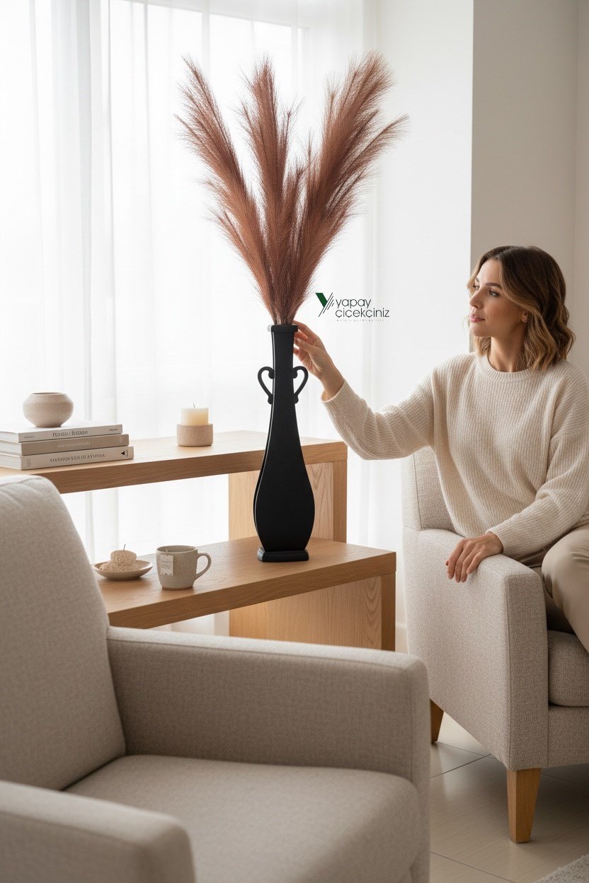 120 cm Yapay Pampas Otu 3’lü Set – Dökülmeyen, Premium Kalite, Büyük Boy Dekoratif Pampas Grass