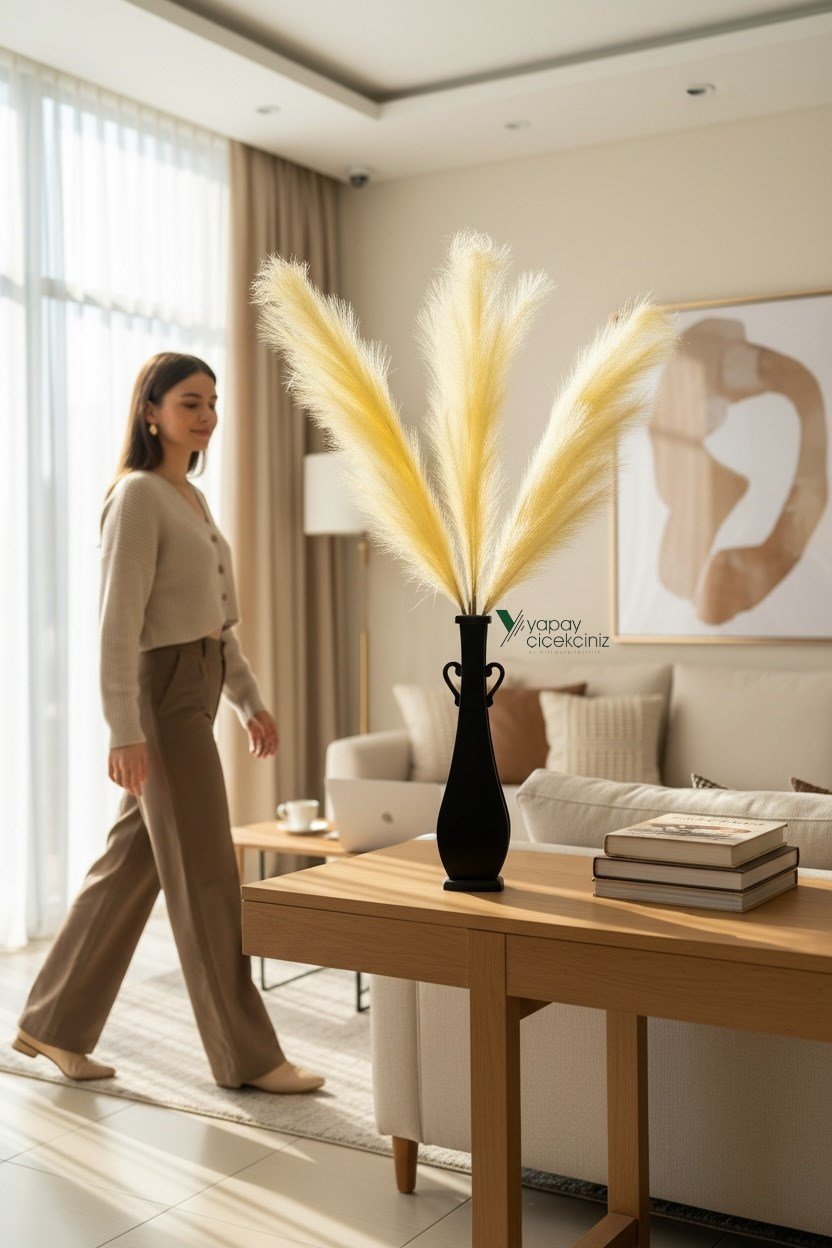 120 cm Yapay Pampas Otu 3’lü Set – Dökülmeyen, Premium Kalite, Büyük Boy Dekoratif Pampas Grass