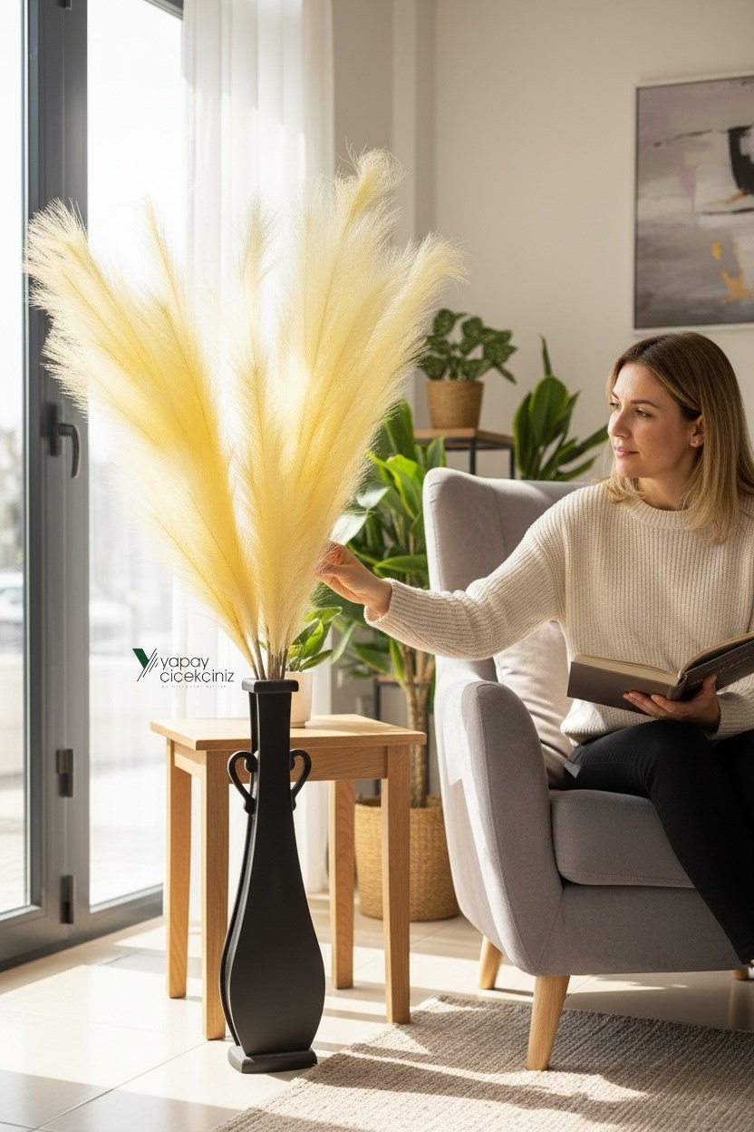 120 cm Yapay Pampas Otu 3’lü Set – Dökülmeyen, Premium Kalite, Büyük Boy Dekoratif Pampas Grass
