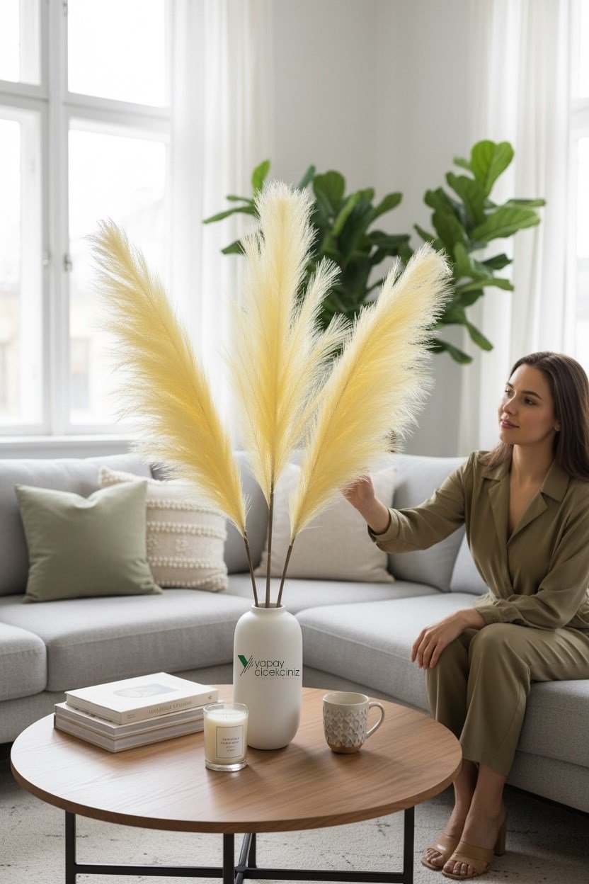 120 cm Yapay Pampas Otu 3’lü Set – Dökülmeyen, Premium Kalite, Büyük Boy Dekoratif Pampas Grass
