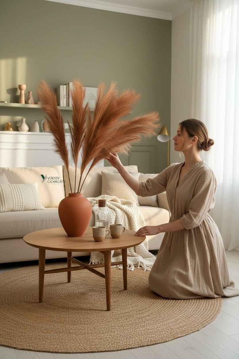 120 cm Yapay Pampas Otu 3’lü Set – Dökülmeyen, Premium Kalite, Büyük Boy Dekoratif Pampas Grass