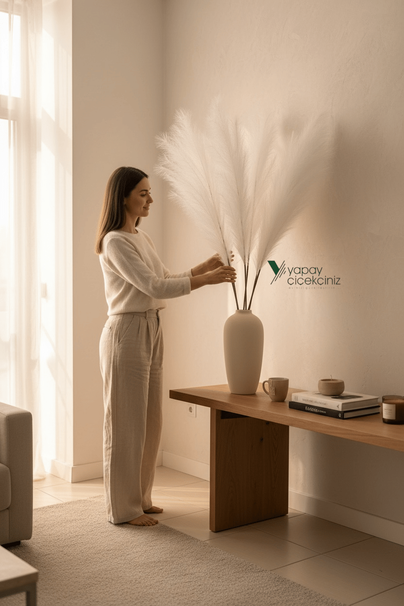 120 cm Yapay Pampas Otu 3’lü Set – Dökülmeyen, Premium Kalite, Büyük Boy Dekoratif Pampas Grass