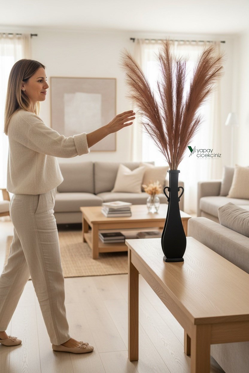 120 cm Yapay Pampas Otu 3’lü Set – Dökülmeyen, Premium Kalite, Büyük Boy Dekoratif Pampas Grass