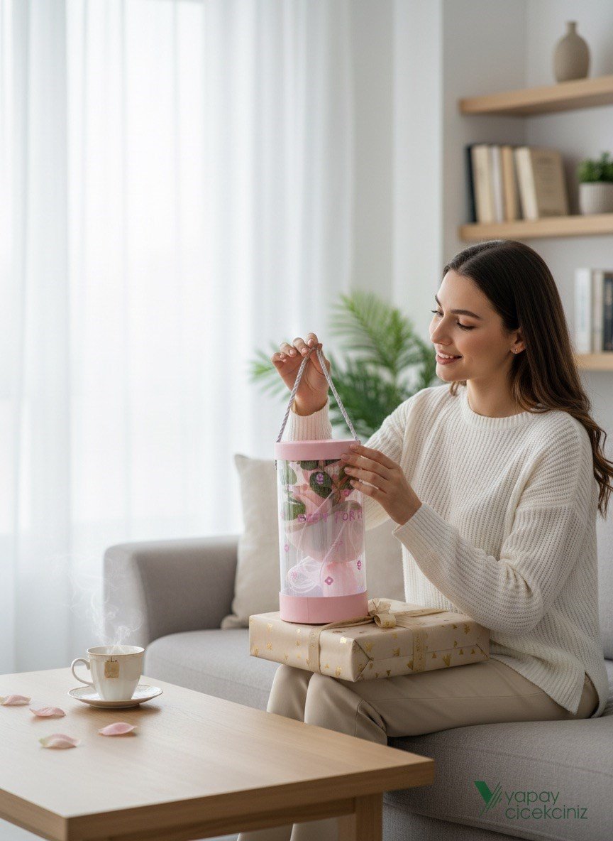 20 CM Silindir Kutuda Yapay Gül – Solmayan Dekoratif Gül Sevgiliye Romantik Kalıcı Hediye