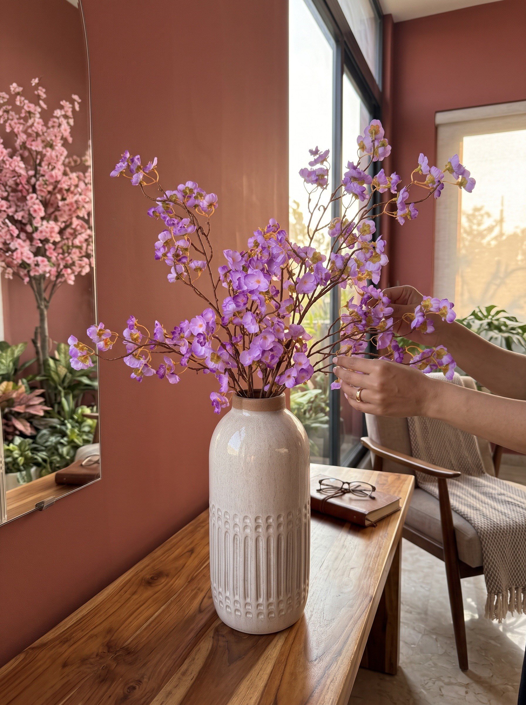 3’lü Yapay Kiraz Çiçeği Sakura Demeti 75 cm Yoğun Çiçekli Dekoratif Yapay Bahar Dalı