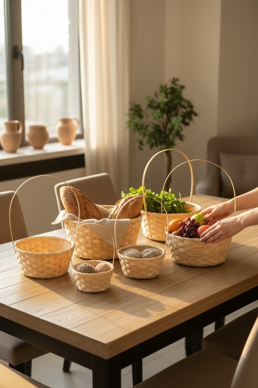 5’li Hasır Sepet Seti – Dekoratif Organizer & Saksılık Çok Amaçlı Kullanım